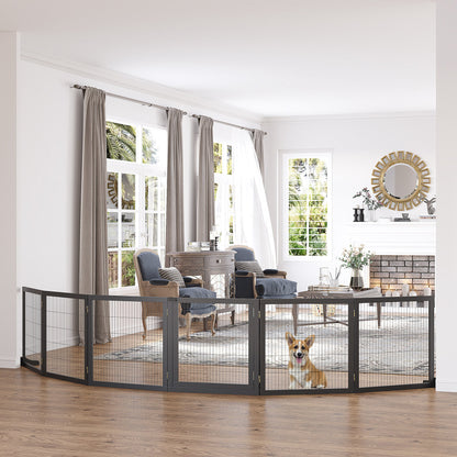 Dog Safety Gate Adjustable Pet Gate with Feet 432 x 70 cm Wooden Dog Gate Foldable Stair Gate Dog Safety Gate for Stairs, Doors, Hallway, 6 Panels, Black