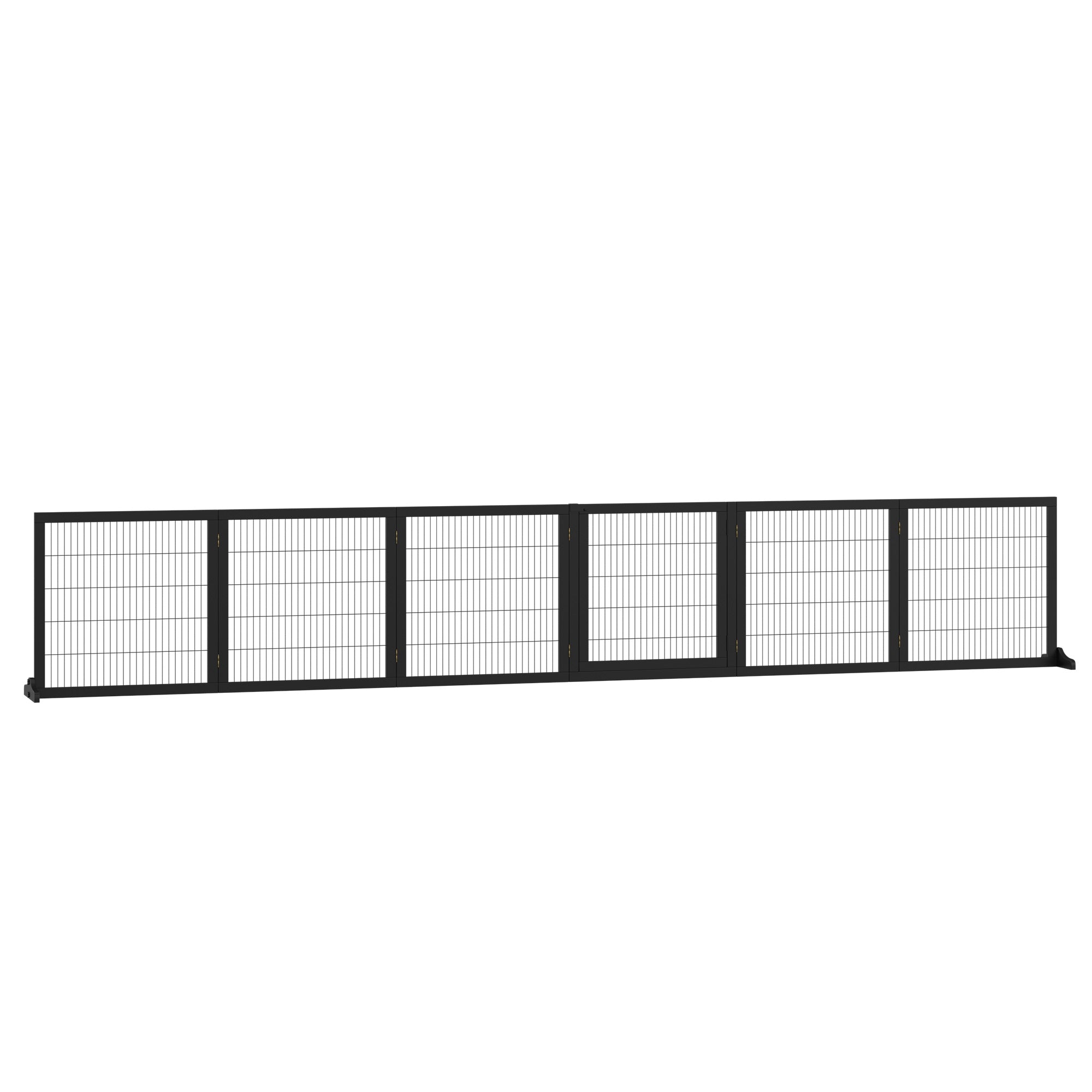 Dog Safety Gate Adjustable Pet Gate with Feet 432 x 70 cm Wooden Dog Gate Foldable Stair Gate Dog Safety Gate for Stairs, Doors, Hallway, 6 Panels, Black