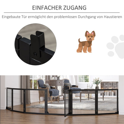 Dog Safety Gate Adjustable Pet Gate with Feet 432 x 70 cm Wooden Dog Gate Foldable Stair Gate Dog Safety Gate for Stairs, Doors, Hallway, 6 Panels, Black