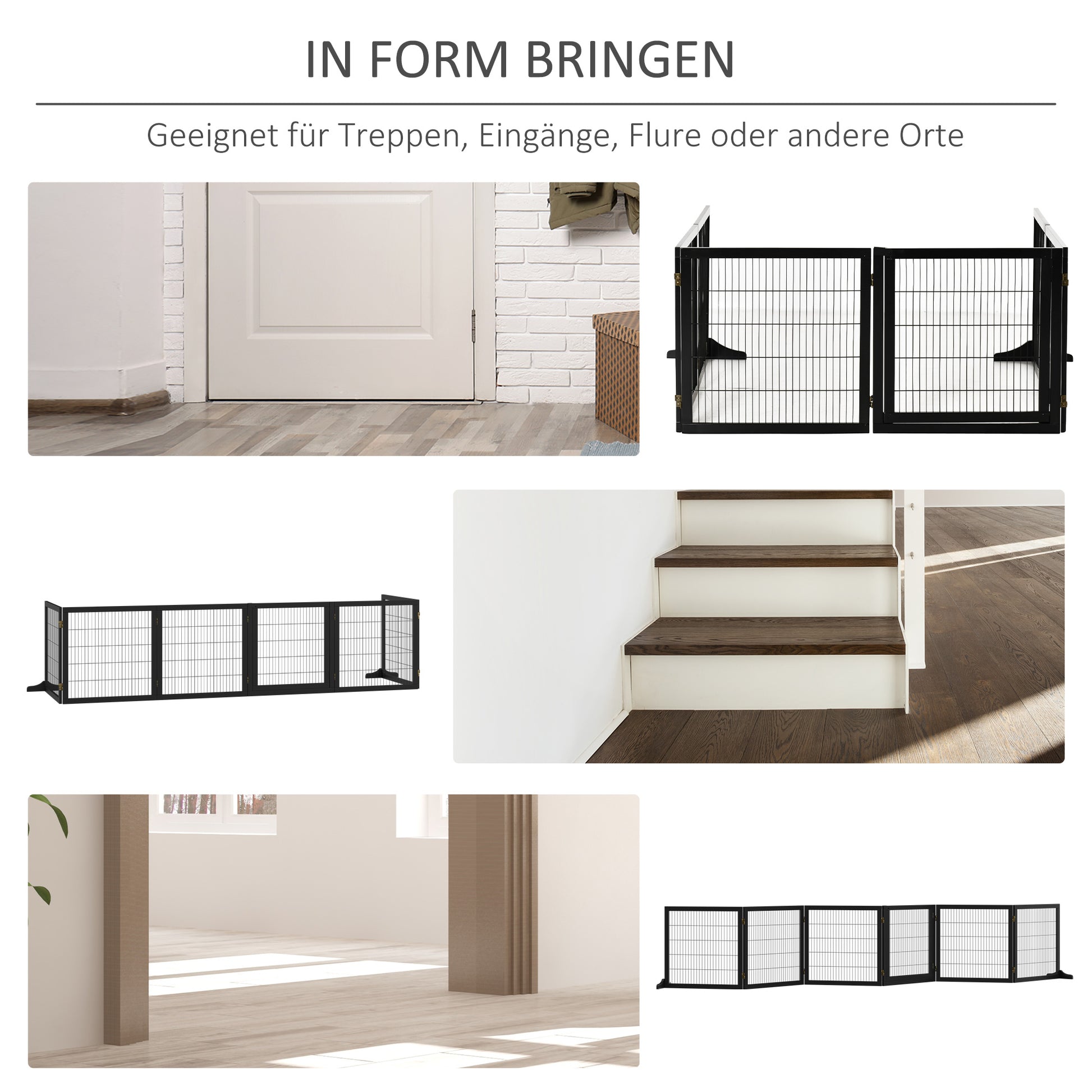 Dog Safety Gate Adjustable Pet Gate with Feet 432 x 70 cm Wooden Dog Gate Foldable Stair Gate Dog Safety Gate for Stairs, Doors, Hallway, 6 Panels, Black
