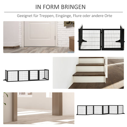 Dog Safety Gate Adjustable Pet Gate with Feet 432 x 70 cm Wooden Dog Gate Foldable Stair Gate Dog Safety Gate for Stairs, Doors, Hallway, 6 Panels, Black