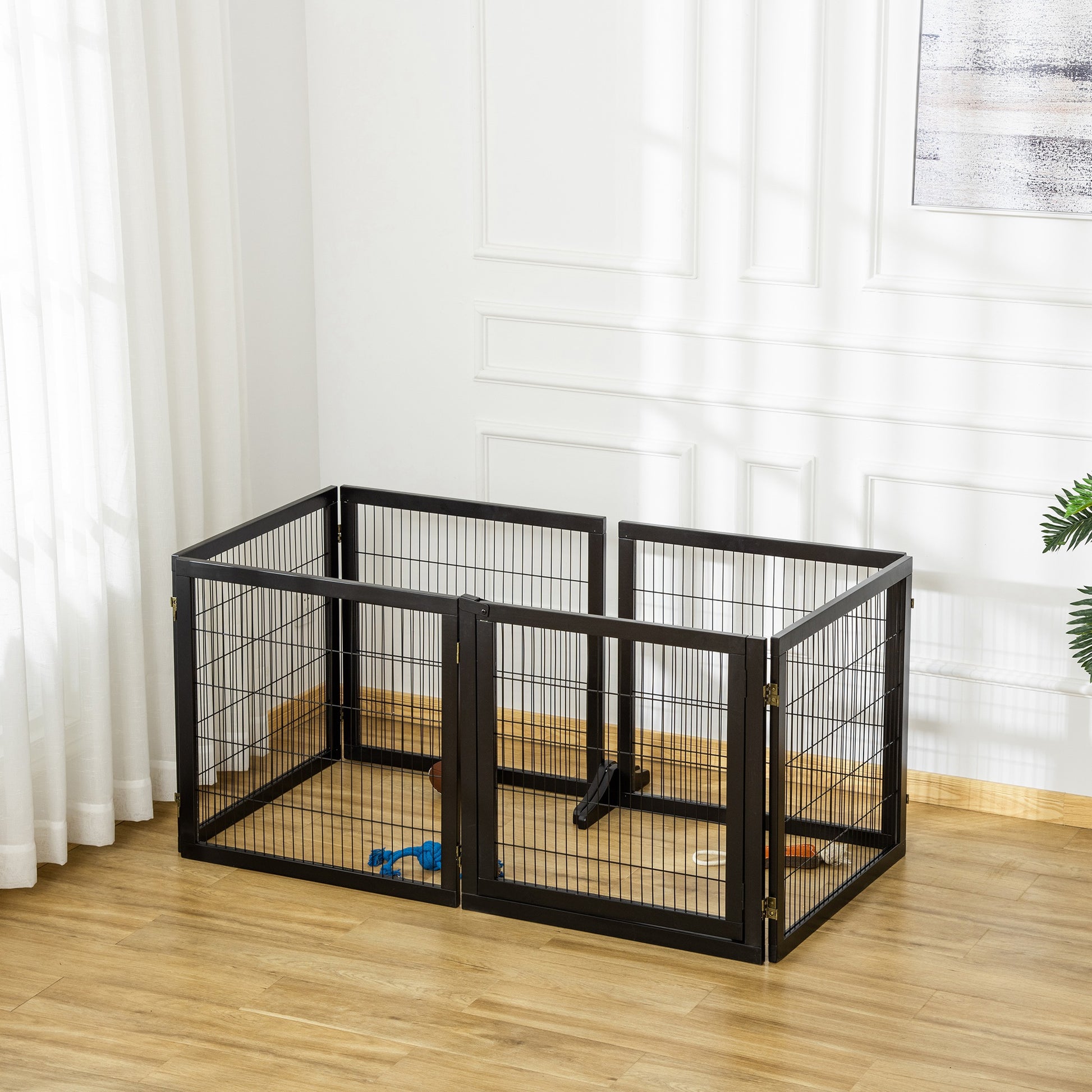 Dog Safety Gate Adjustable Pet Gate with Feet 432 x 70 cm Wooden Dog Gate Foldable Stair Gate Dog Safety Gate for Stairs, Doors, Hallway, 6 Panels, Black