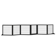 Dog Safety Gate Adjustable Pet Gate with Feet 432 x 70 cm Wooden Dog Gate Foldable Stair Gate Dog Safety Gate for Stairs, Doors, Hallway, 6 Panels, Black