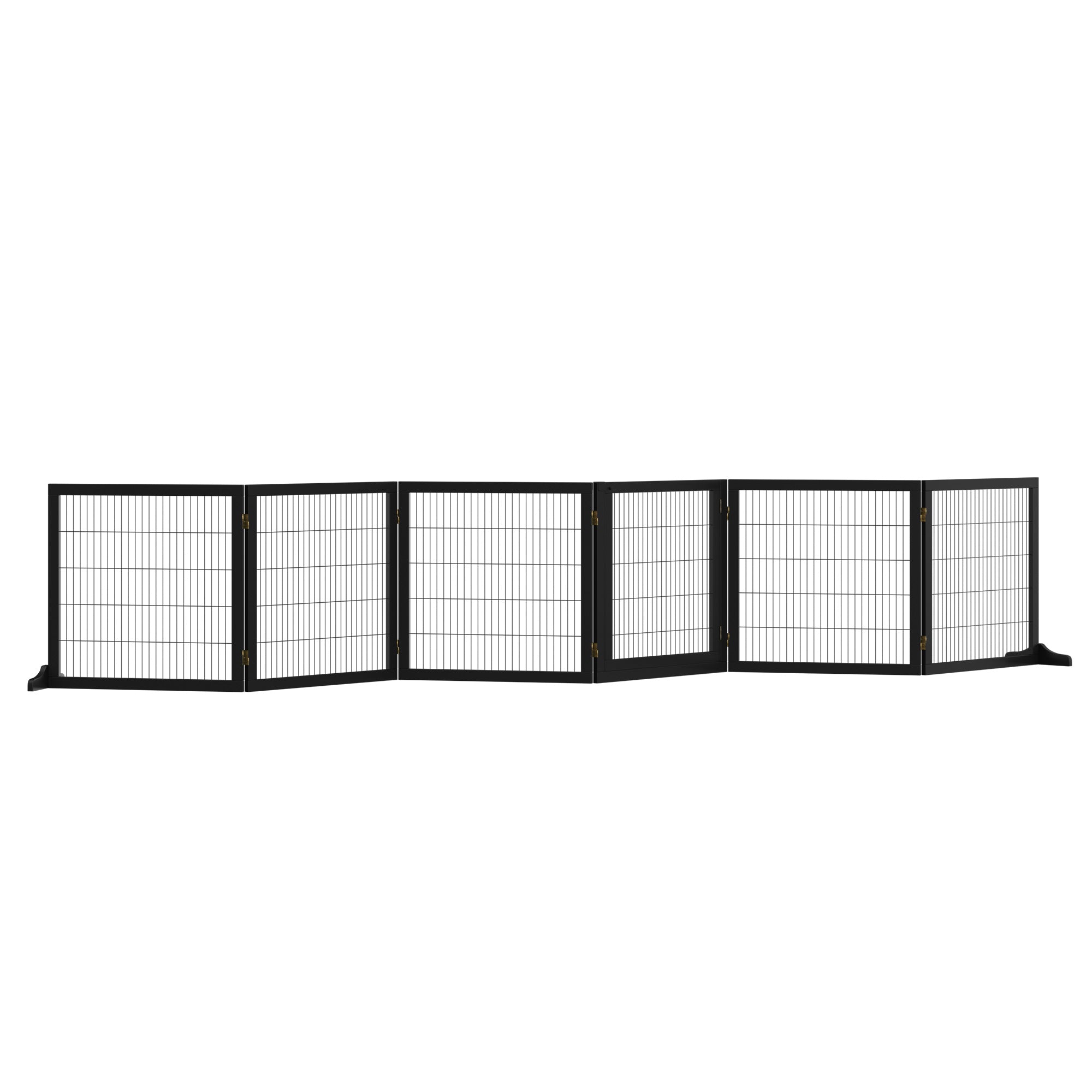 Dog Safety Gate Adjustable Pet Gate with Feet 432 x 70 cm Wooden Dog Gate Foldable Stair Gate Dog Safety Gate for Stairs, Doors, Hallway, 6 Panels, Black