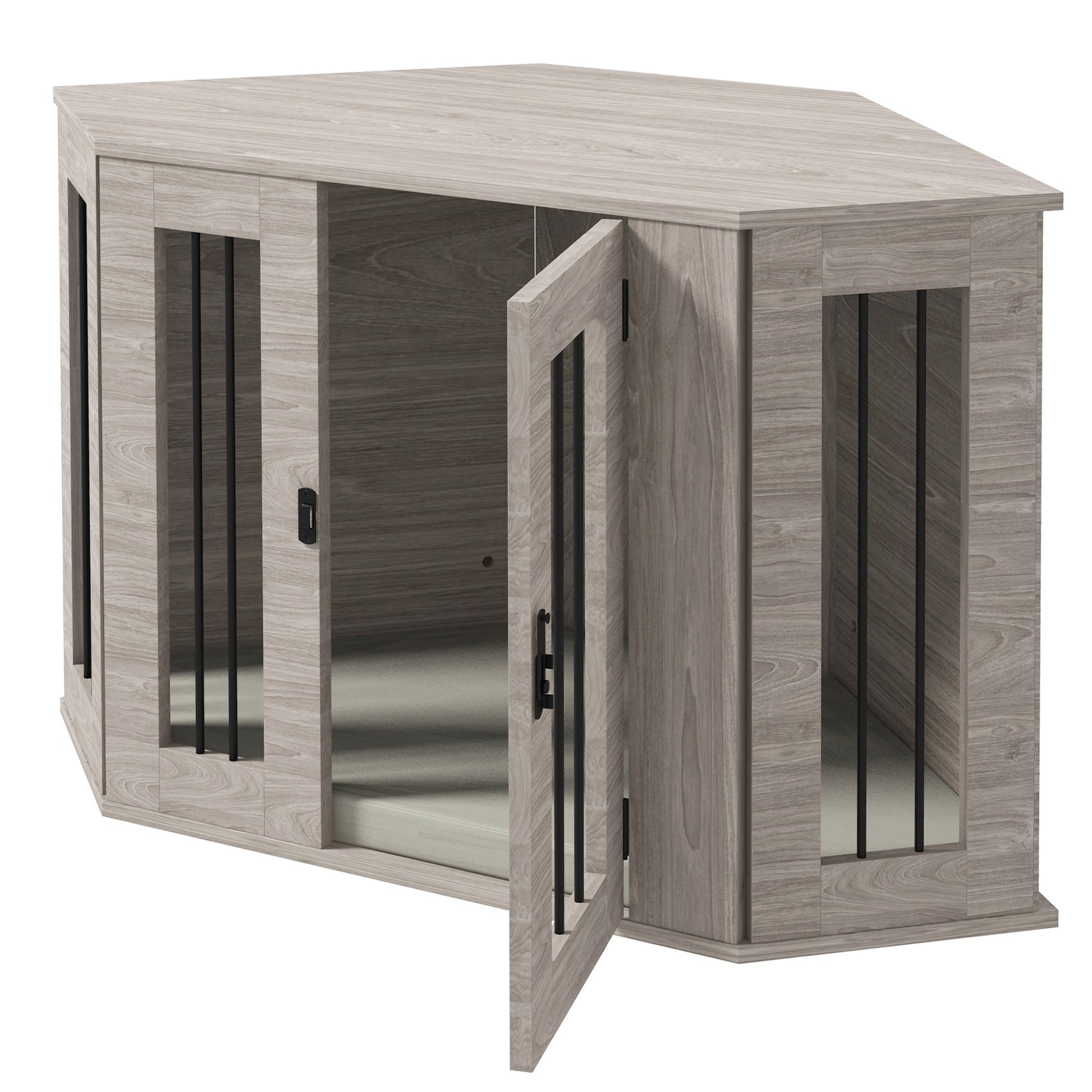 Dog Crate, Rectangular Dog House with Cushion, Pet Cage for Medium-Sized Dogs, Walnut, 104 x 55 x 63 cm