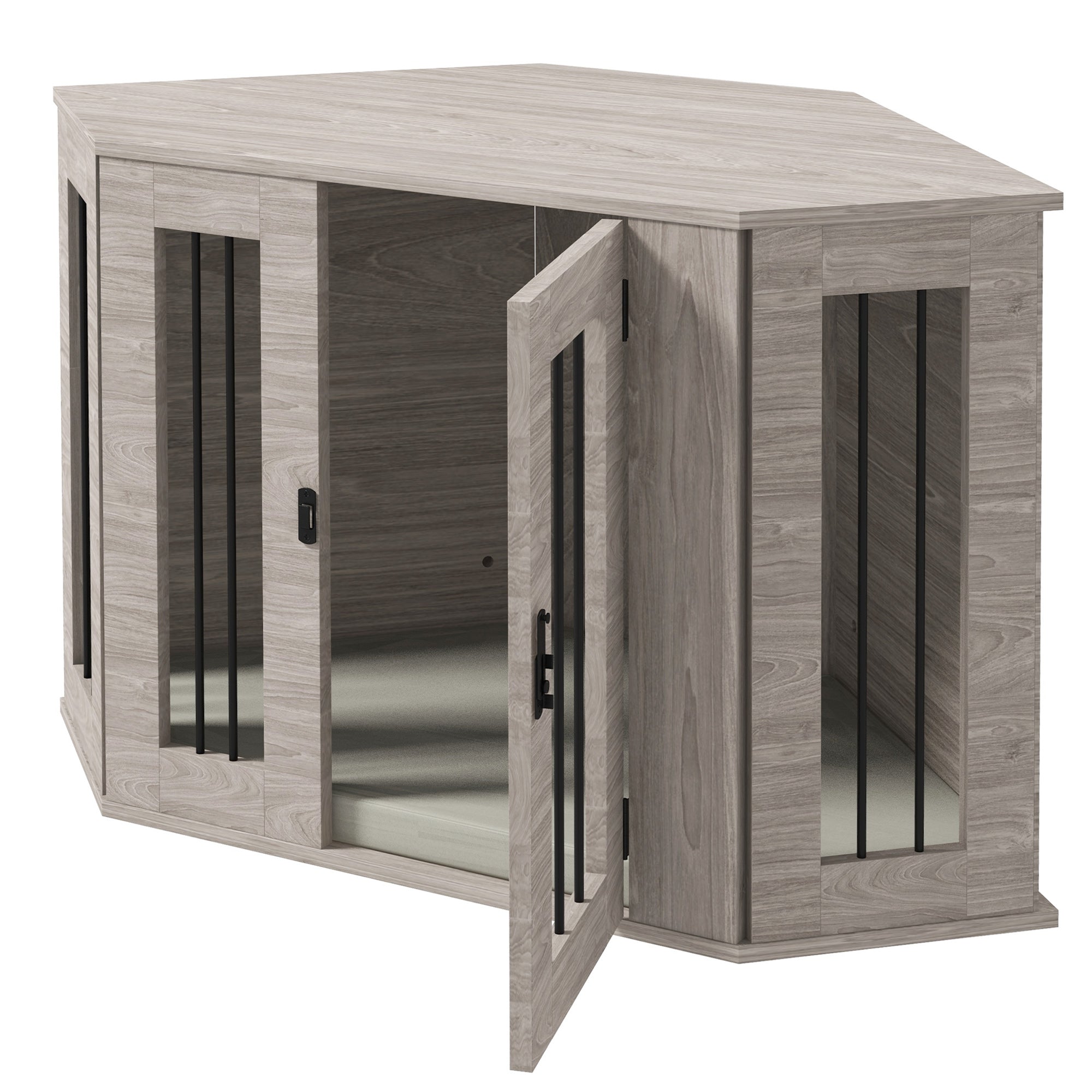 Dog Crate, Rectangular Dog House with Cushion, Pet Cage for Medium-Sized Dogs, Walnut, 104 x 55 x 63 cm