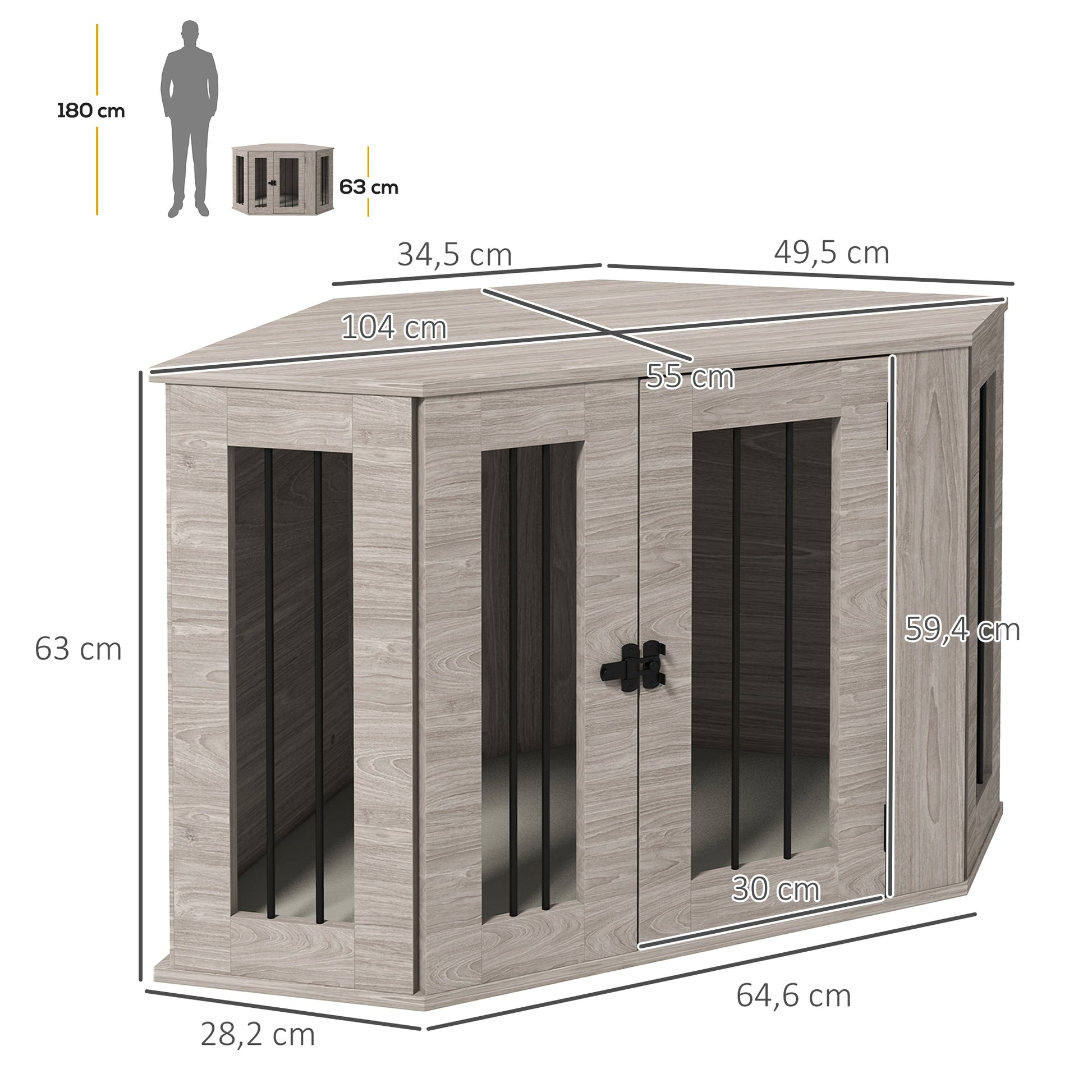 Dog Crate, Rectangular Dog House with Cushion, Pet Cage for Medium-Sized Dogs, Walnut, 104 x 55 x 63 cm