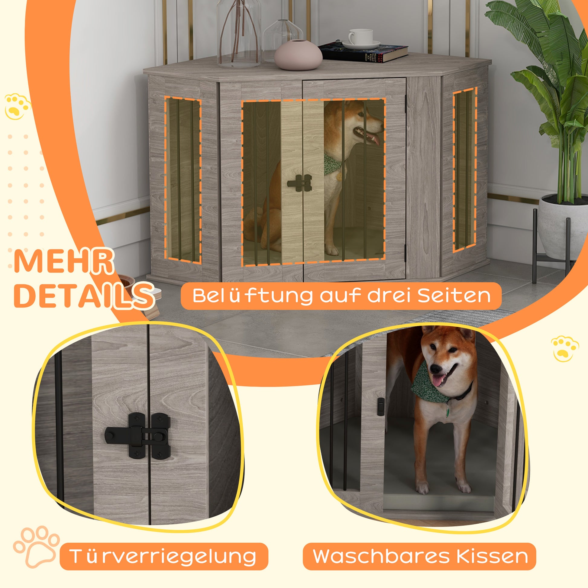 Dog Crate, Rectangular Dog House with Cushion, Pet Cage for Medium-Sized Dogs, Walnut, 104 x 55 x 63 cm