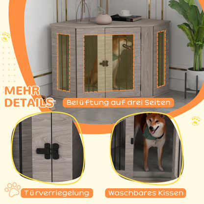Dog Crate, Rectangular Dog House with Cushion, Pet Cage for Medium-Sized Dogs, Walnut, 104 x 55 x 63 cm