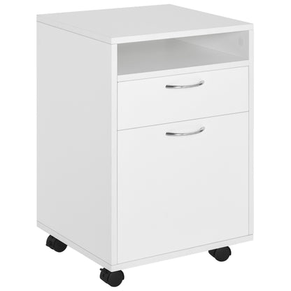 Office Cabinet Storage Cabinet on Wheels with Drawer Cupboard Shelf Particle Board White