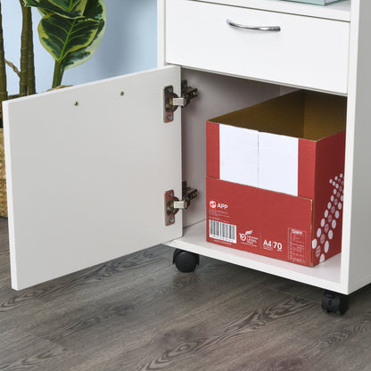 Office Cabinet Storage Cabinet on Wheels with Drawer Cupboard Shelf Particle Board White