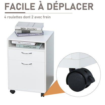 Office Cabinet Storage Cabinet on Wheels with Drawer Cupboard Shelf Particle Board White