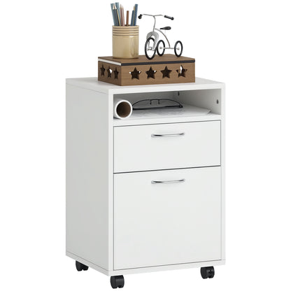 Office Cabinet Storage Cabinet on Wheels with Drawer Cupboard Shelf Particle Board White