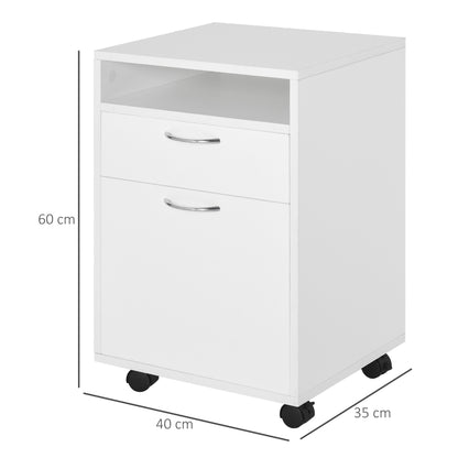 Office Cabinet Storage Cabinet on Wheels with Drawer Cupboard Shelf Particle Board White