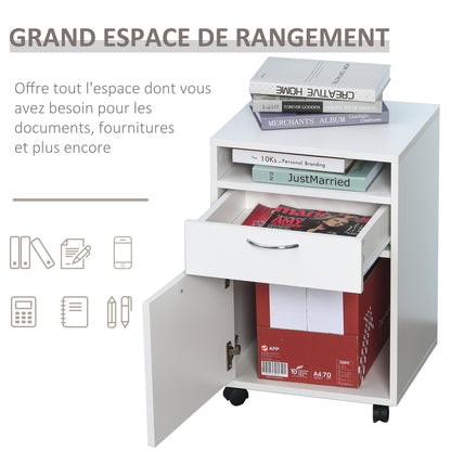 Office Cabinet Storage Cabinet on Wheels with Drawer Cupboard Shelf Particle Board White