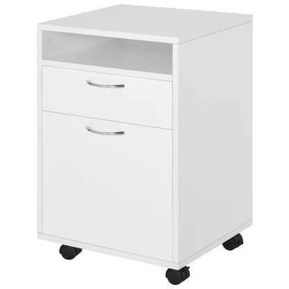 Office Cabinet Storage Cabinet on Wheels with Drawer Cupboard Shelf Particle Board White