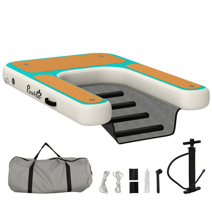 Inflatable Dog Water Ramp — 59.4 x 40.2 x 5.9 in Portable Floating Dock with Non-Slip EVA Surface, Ladder for Pools, Boats & Lakes, Supports Up to 220 lb