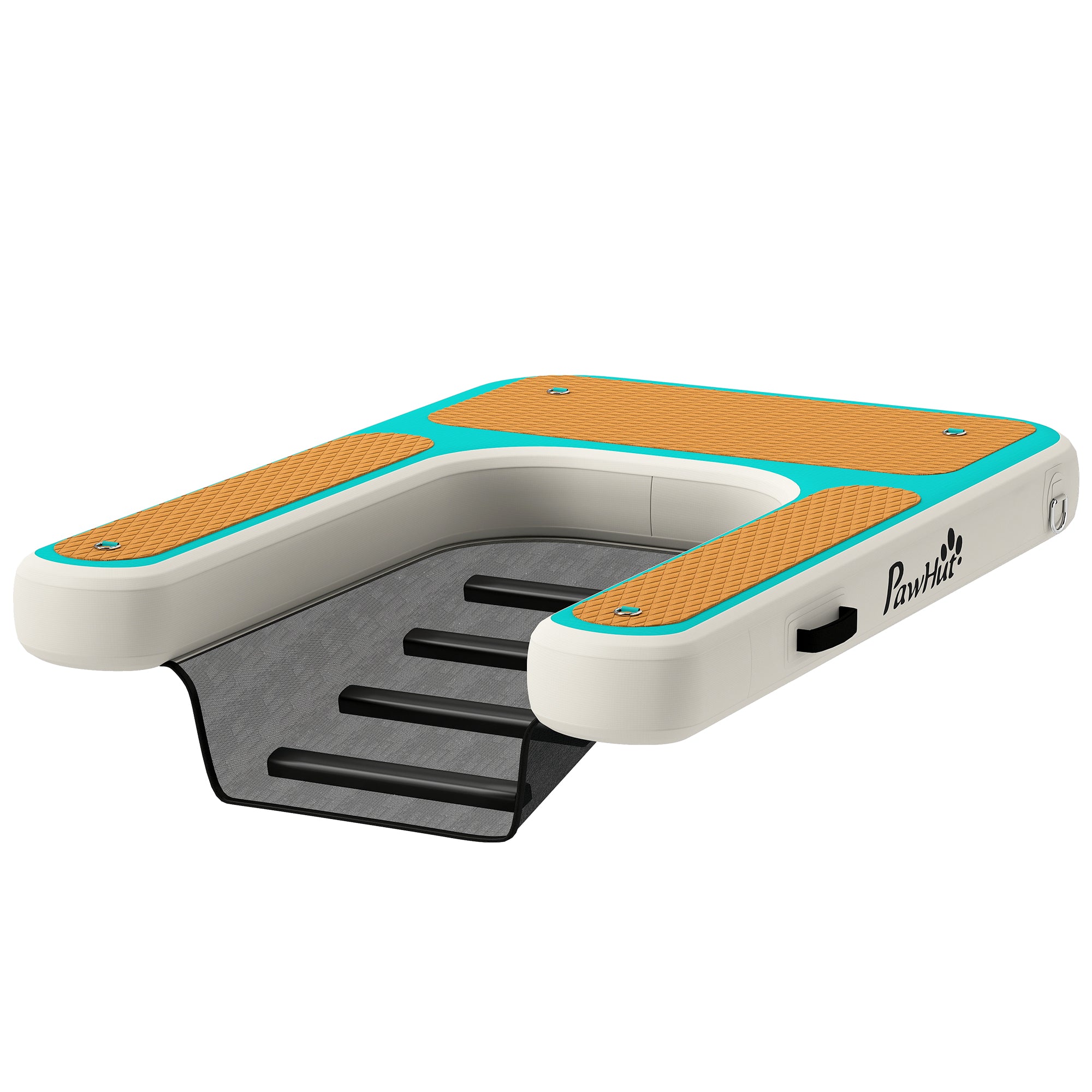 Inflatable Dog Water Ramp — 59.4 x 40.2 x 5.9 in Portable Floating Dock with Non-Slip EVA Surface, Ladder for Pools, Boats & Lakes, Supports Up to 220 lb