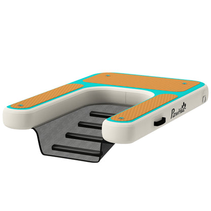 Inflatable Dog Water Ramp — 59.4 x 40.2 x 5.9 in Portable Floating Dock with Non-Slip EVA Surface, Ladder for Pools, Boats & Lakes, Supports Up to 220 lb