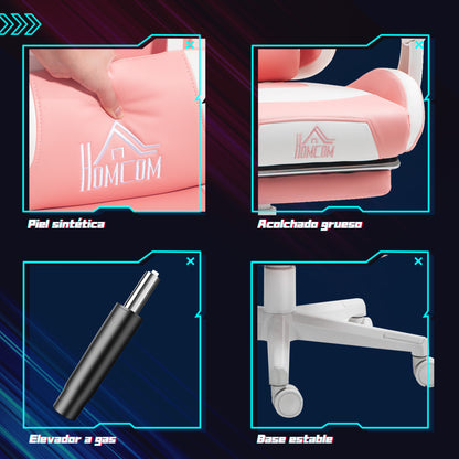 Gaming Chair with Cat Ears Reclining Gamer Chair with Adjustable Height Retractable Footrest Lumbar Support and Detachable Headrest Office Study Chair Pink