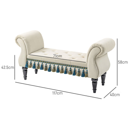 Upholstered Bench, Velvet Look, Luxury Bed Bench with Wooden Legs, Hallway Bench for Bedroom, up to 150 kg Load Capacity, Beige, 117 x 40 x 58 cm