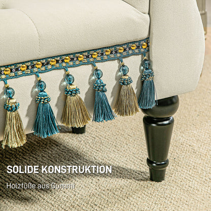 Upholstered Bench, Velvet Look, Luxury Bed Bench with Wooden Legs, Hallway Bench for Bedroom, up to 150 kg Load Capacity, Beige, 117 x 40 x 58 cm