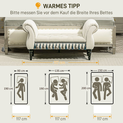 Upholstered Bench, Velvet Look, Luxury Bed Bench with Wooden Legs, Hallway Bench for Bedroom, up to 150 kg Load Capacity, Beige, 117 x 40 x 58 cm