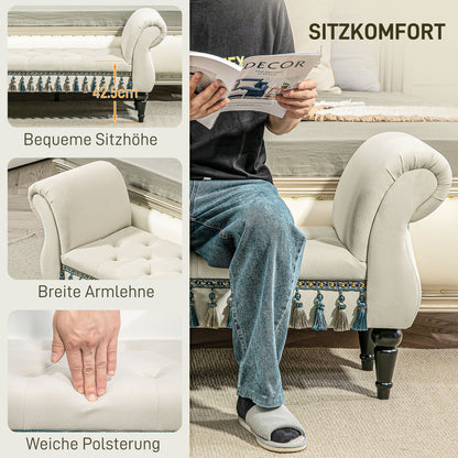 Upholstered Bench, Velvet Look, Luxury Bed Bench with Wooden Legs, Hallway Bench for Bedroom, up to 150 kg Load Capacity, Beige, 117 x 40 x 58 cm