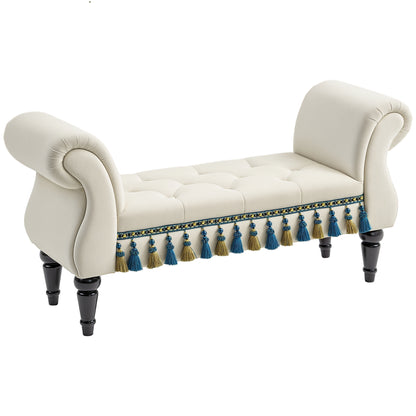 Upholstered Bench, Velvet Look, Luxury Bed Bench with Wooden Legs, Hallway Bench for Bedroom, up to 150 kg Load Capacity, Beige, 117 x 40 x 58 cm