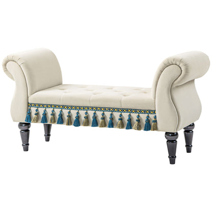 Upholstered Bench, Velvet Look, Luxury Bed Bench with Wooden Legs, Hallway Bench for Bedroom, up to 150 kg Load Capacity, Beige, 117 x 40 x 58 cm