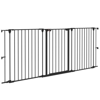 Steel Dog Barrier 206x90 cm Pet Fence 3-Panel Foldable Gate with Double Lock and Auxiliary Locking Function for Doorway Hallway Stairway Black