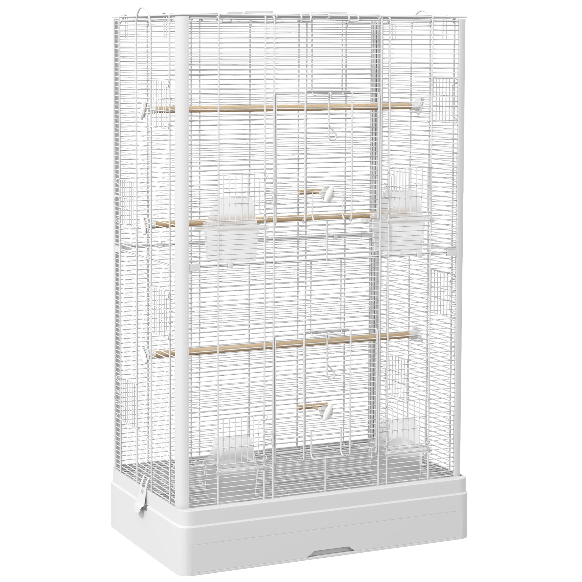 Bird Cage 61x36.5x98 cm Aviary with Doors Perches Removable Tray Food Bowls and Handles Cage for Budgies Parrots Finches Canaries White
