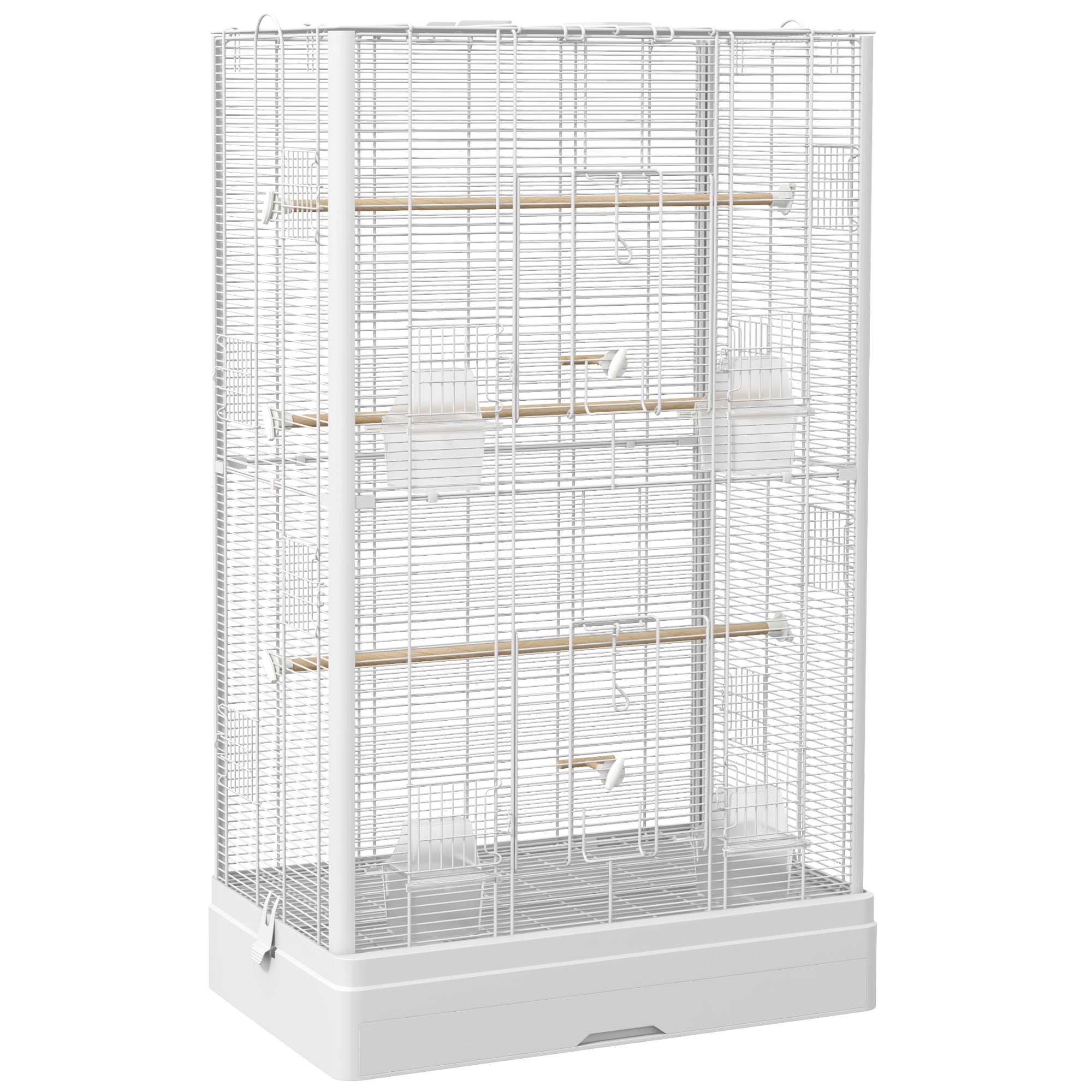 Bird Cage 61x36.5x98 cm Aviary with Doors Perches Removable Tray Food Bowls and Handles Cage for Budgies Parrots Finches Canaries White