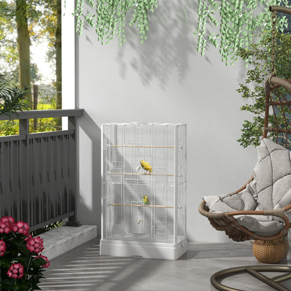Bird Cage 61x36.5x98 cm Aviary with Doors Perches Removable Tray Food Bowls and Handles Cage for Budgies Parrots Finches Canaries White