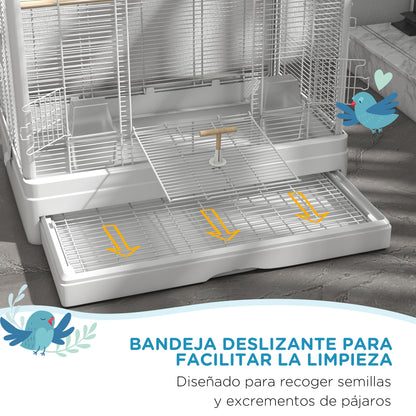 Bird Cage 61x36.5x98 cm Aviary with Doors Perches Removable Tray Food Bowls and Handles Cage for Budgies Parrots Finches Canaries White
