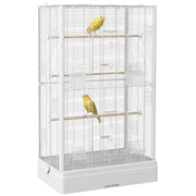 Bird Cage 61x36.5x98 cm Aviary with Doors Perches Removable Tray Food Bowls and Handles Cage for Budgies Parrots Finches Canaries White