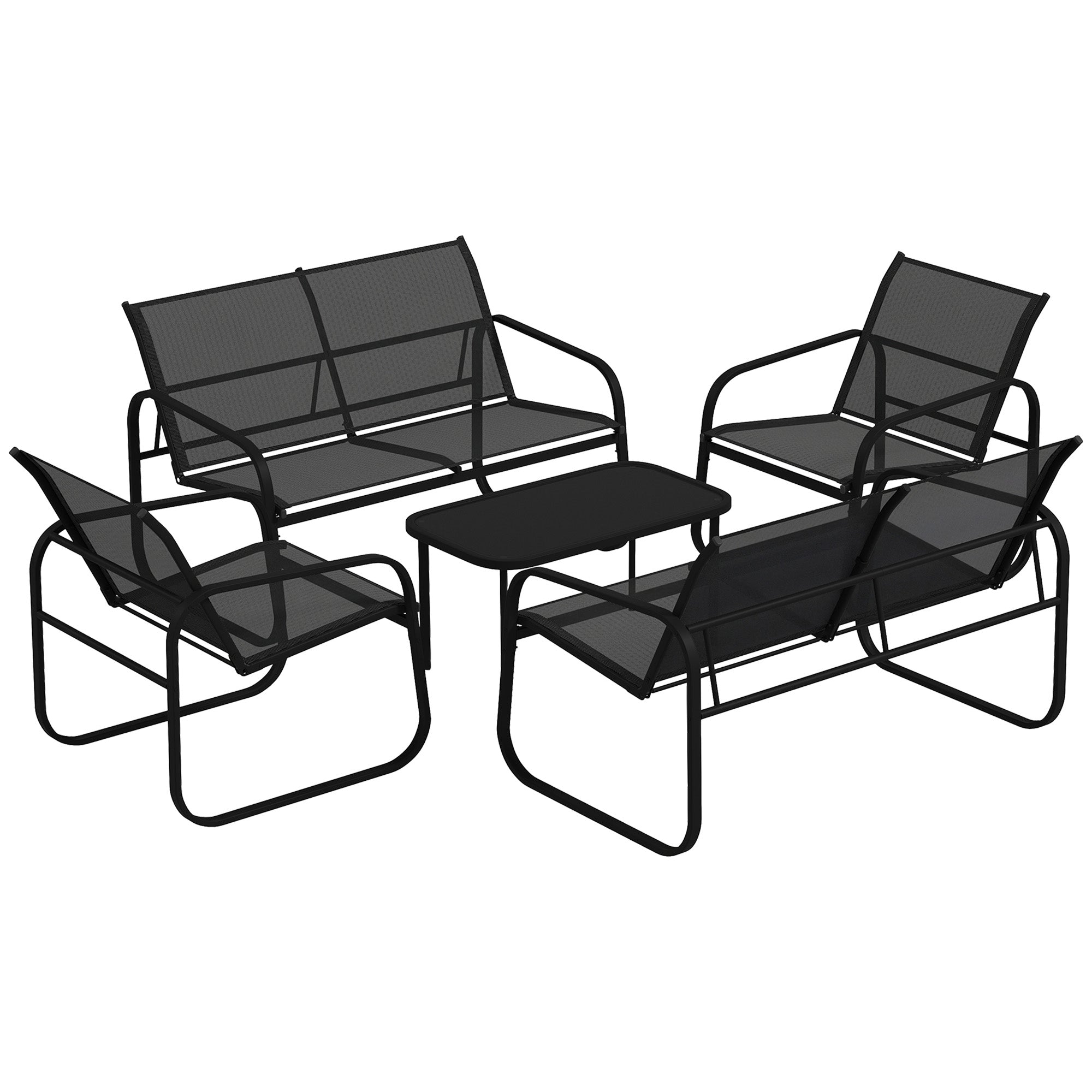 5-Piece Outdoor Garden Set in Steel and Textilene with 2 Two-Seater Sofas, 2 Armchairs, and Tempered Glass Coffee Table, Patio Garden Furniture Terrace, Grey