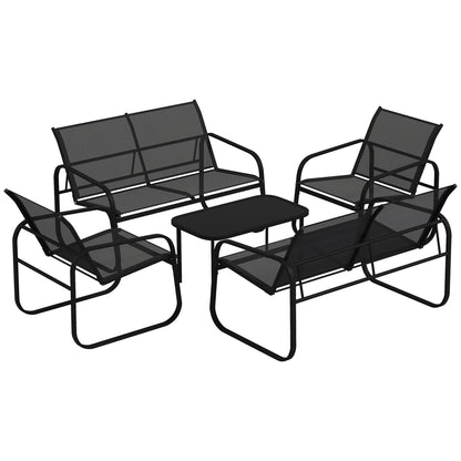 5-Piece Outdoor Garden Set in Steel and Textilene with 2 Two-Seater Sofas, 2 Armchairs, and Tempered Glass Coffee Table, Patio Garden Furniture Terrace, Grey