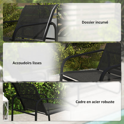 5-Piece Outdoor Garden Set in Steel and Textilene with 2 Two-Seater Sofas, 2 Armchairs, and Tempered Glass Coffee Table, Patio Garden Furniture Terrace, Grey