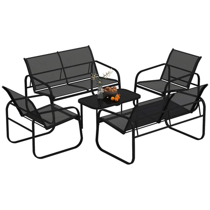 5-Piece Outdoor Garden Set in Steel and Textilene with 2 Two-Seater Sofas, 2 Armchairs, and Tempered Glass Coffee Table, Patio Garden Furniture Terrace, Grey