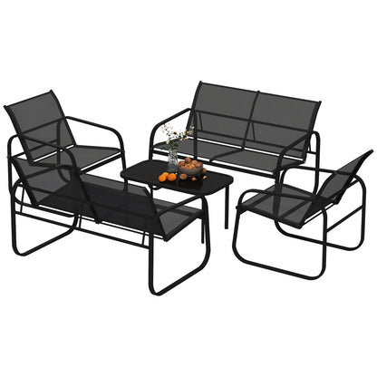 5-Piece Outdoor Garden Set in Steel and Textilene with 2 Two-Seater Sofas, 2 Armchairs, and Tempered Glass Coffee Table, Patio Garden Furniture Terrace, Grey