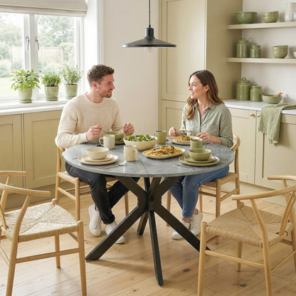 Round Folding Dining Table, Seats 2–6, Steel Spider-Leg Folding Table for Small Spaces, Dining Room, Kitchen, 43.3 x 43.3 x 29.9 in, Cement Gray