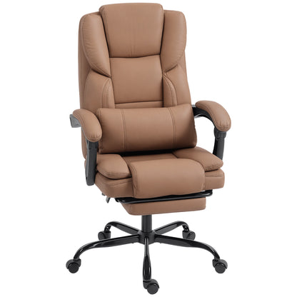 Ergonomic Office Chair with Footrest — Adjustable Height, Lumbar Support, 360° Swivel, Pet-Friendly PU Leather, Brown