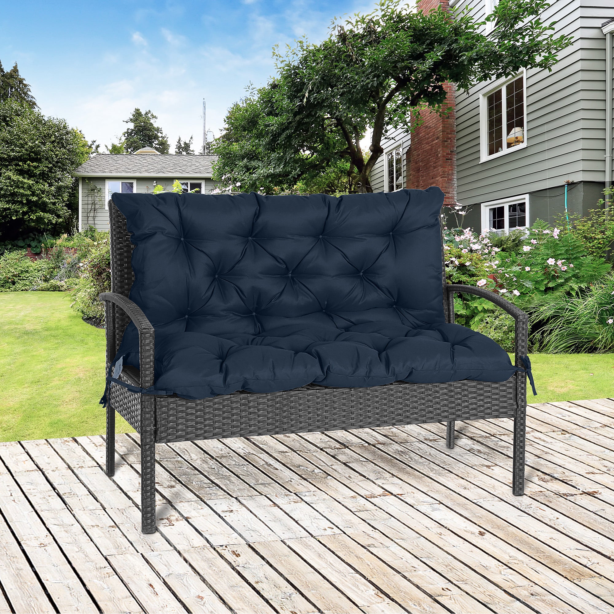 Bench Swing Sofa Garden Bench Seat Back Cushion Mattress 2-Seater High Comfort 100x98x8cm Dark Blue