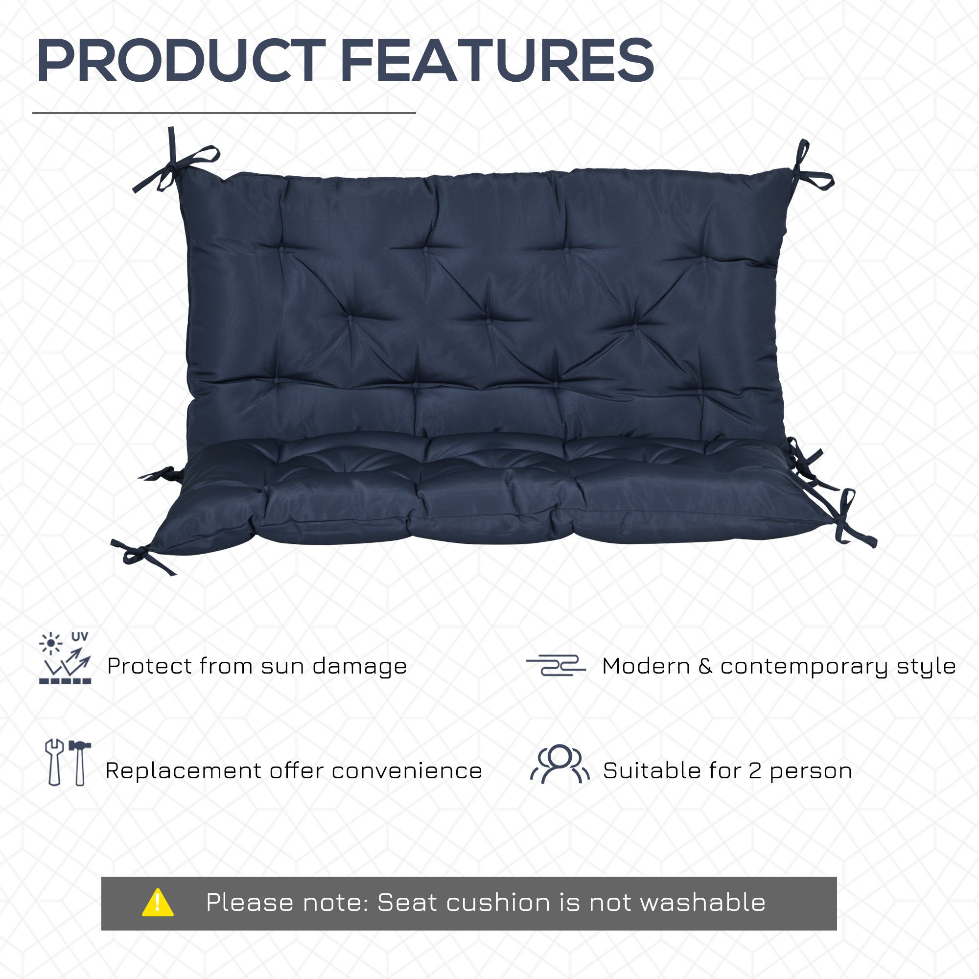Bench Swing Sofa Garden Bench Seat Back Cushion Mattress 2-Seater High Comfort 100x98x8cm Dark Blue