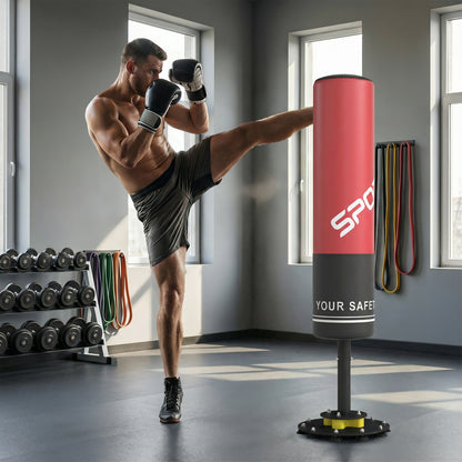 SPORTNOW 53 in (135 cm) Freestanding Punching Bag – Red/Black, Shock-Absorbing Base, 10 Suction Cups, Kickboxing & MMA Trainer for Adults