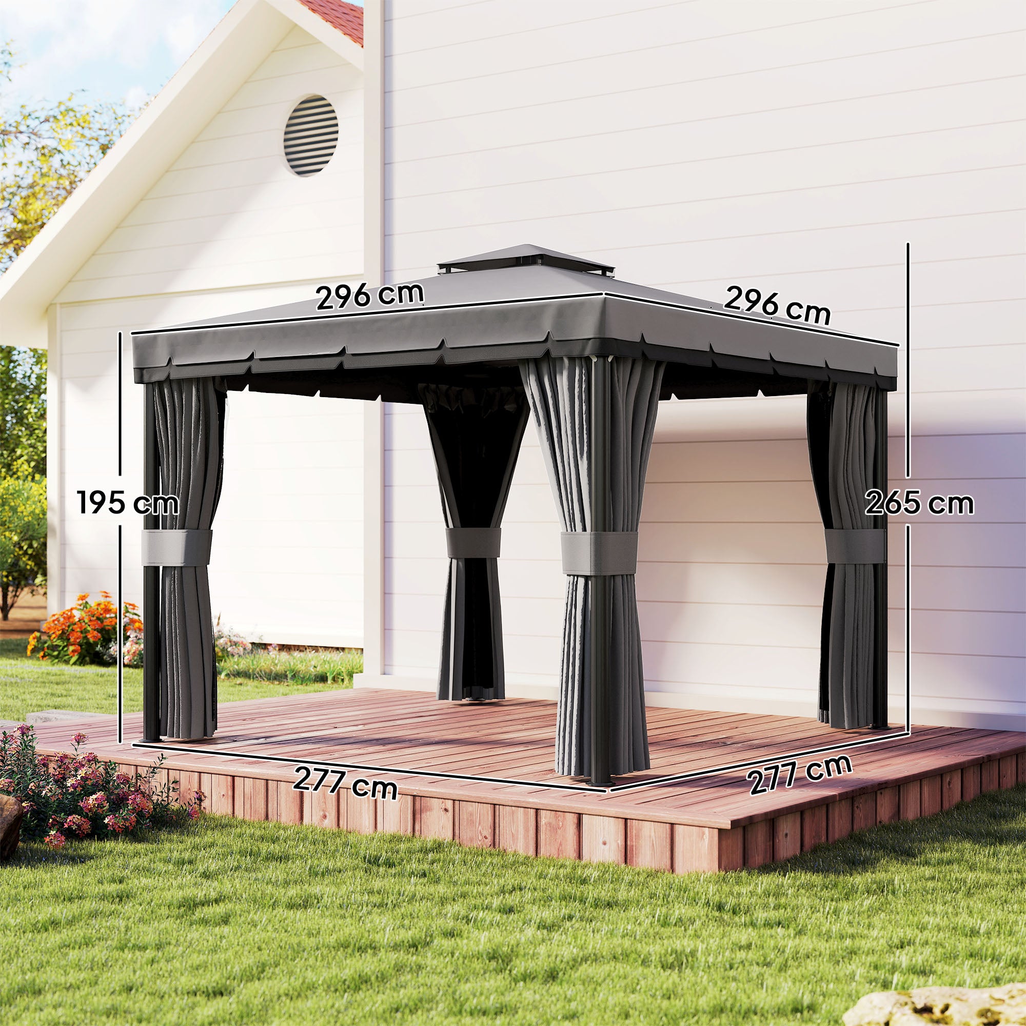 10'x10' Waterproof Garden Gazebo with Double Roof, Zippered Mosquito Nets, Aluminum Frame – Dark Gray