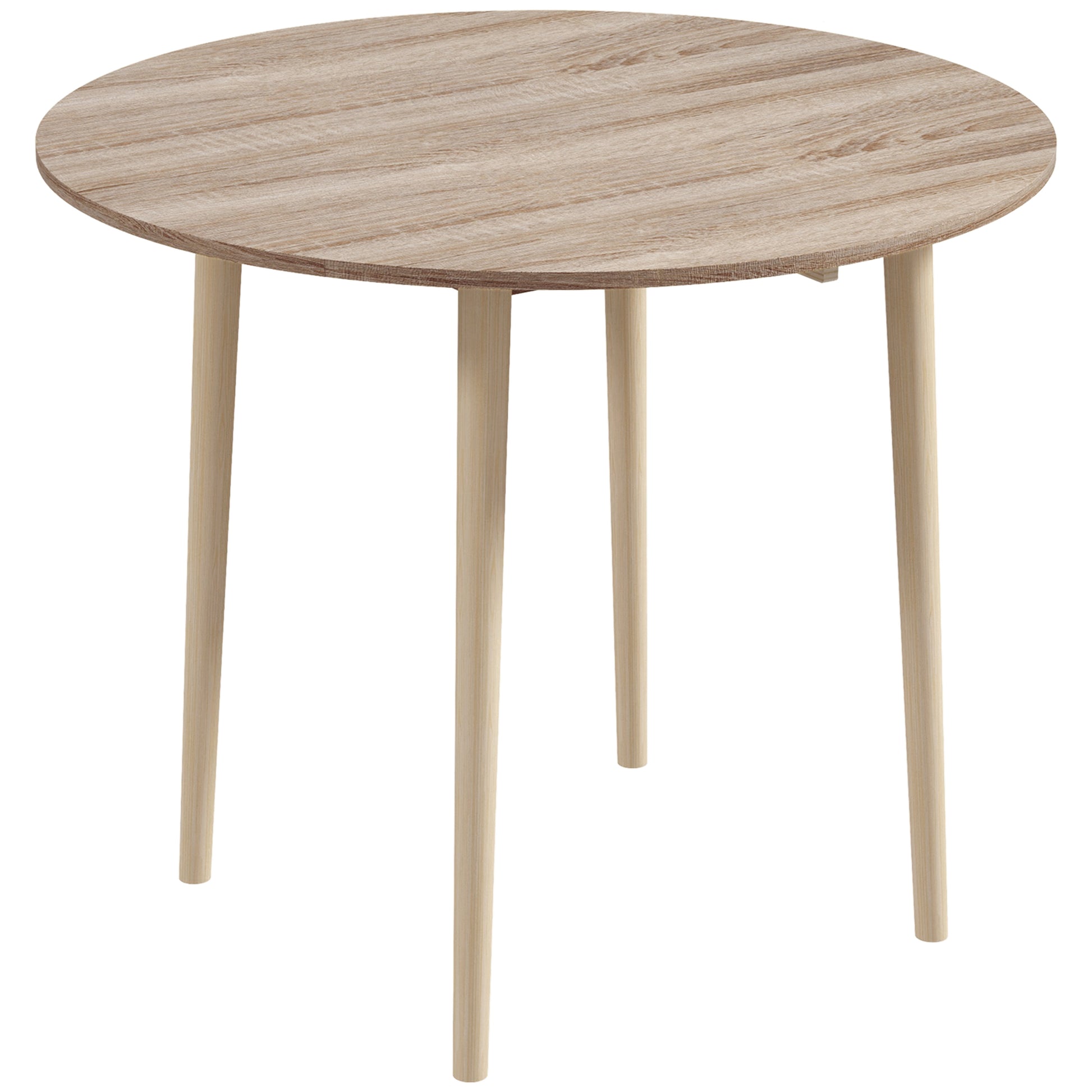 Folding kitchen dining table with 2 drop leaves - extendable round table - space-saving with wooden legs Ø89 x 73.5H cm