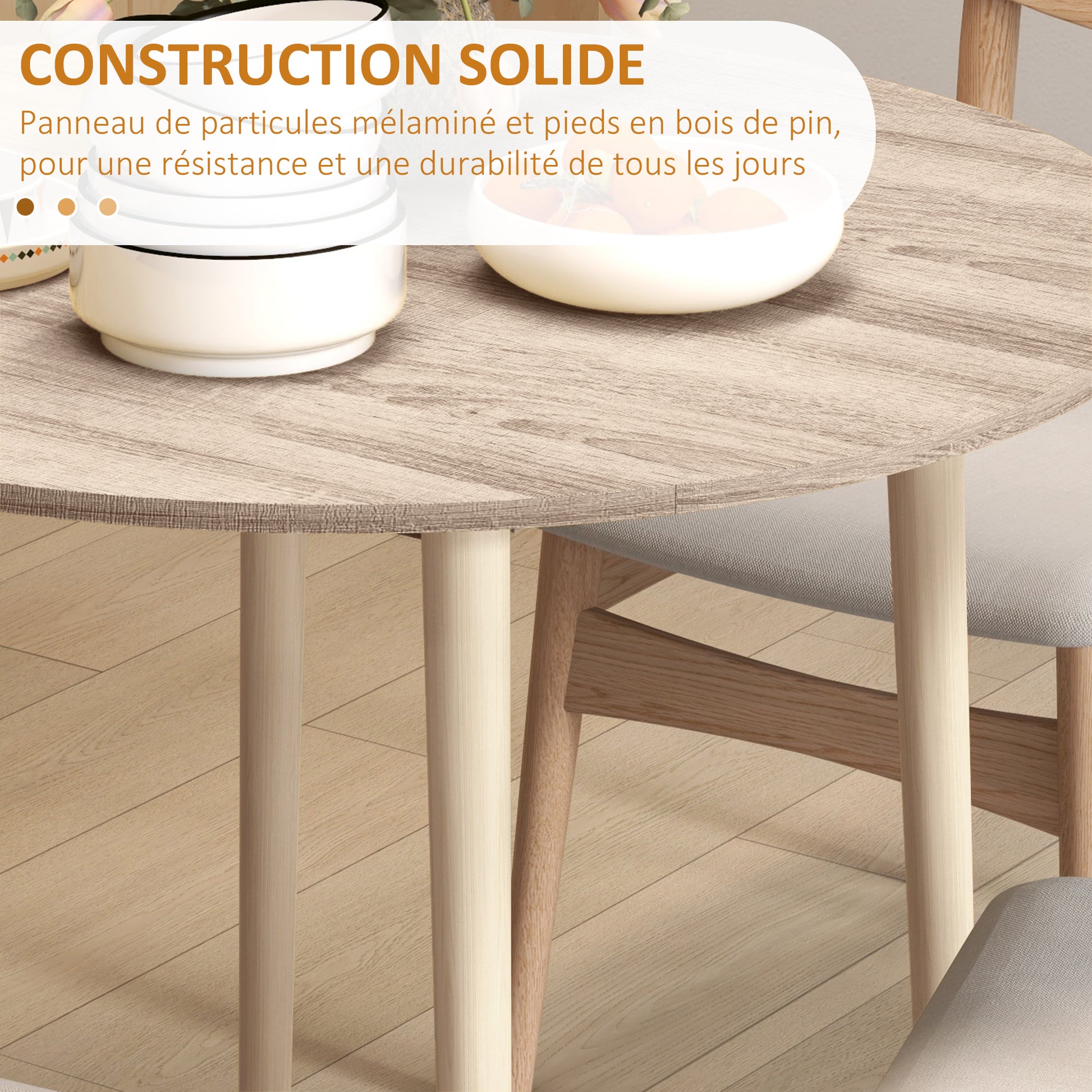 Folding kitchen dining table with 2 drop leaves - extendable round table - space-saving with wooden legs Ø89 x 73.5H cm