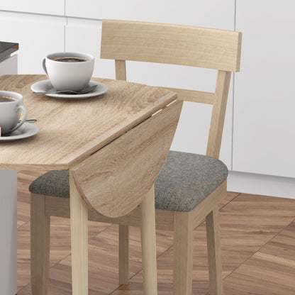 Folding kitchen dining table with 2 drop leaves - extendable round table - space-saving with wooden legs Ø89 x 73.5H cm